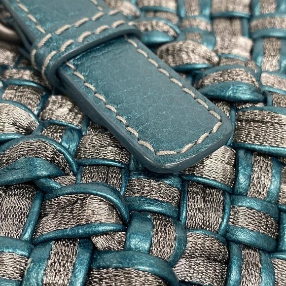 Auth BOTTEGA VENETA Intrecciato - Blue Green Silver Leather Chemical Fiber - Picture 14 of 16